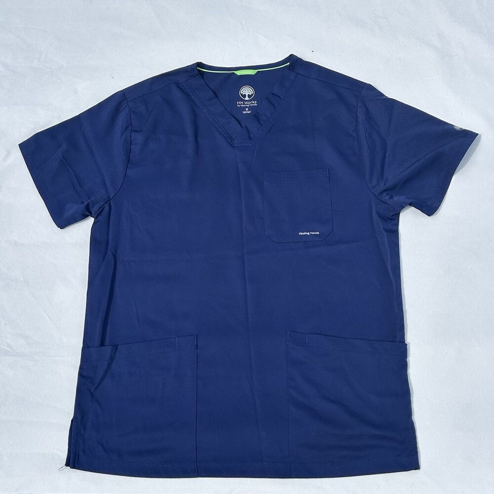 Unisex Healing hands soft scrub tops massage therapist size M 21.5pit to pit